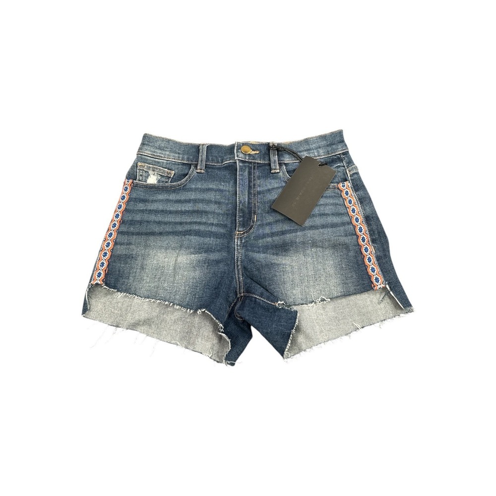 SP Black Label Embroidered‎ Side Tape Denim Cut Off Shorts Medium Wash Size 24